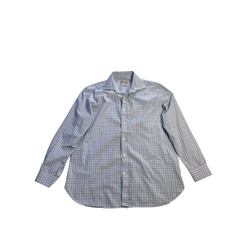 Michael Kors Men’s Slim Fit Dress Shirt L 32/33 Blue Check Long Sleeve Button-Up